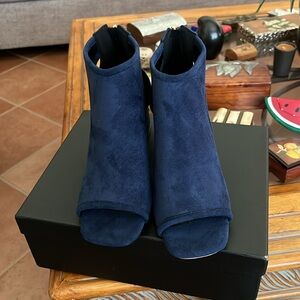 Chunky Heel Suede Open Toe Side Cut Out Ankle Booties Back Zipper Matte 2”